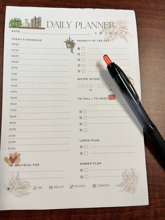 Aesthetic daily planner with schedule section, priority, great tool for your office notes
