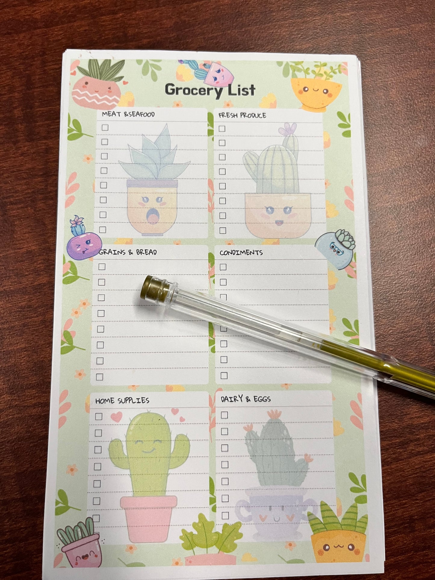 Cute Succulent grocery list notepad