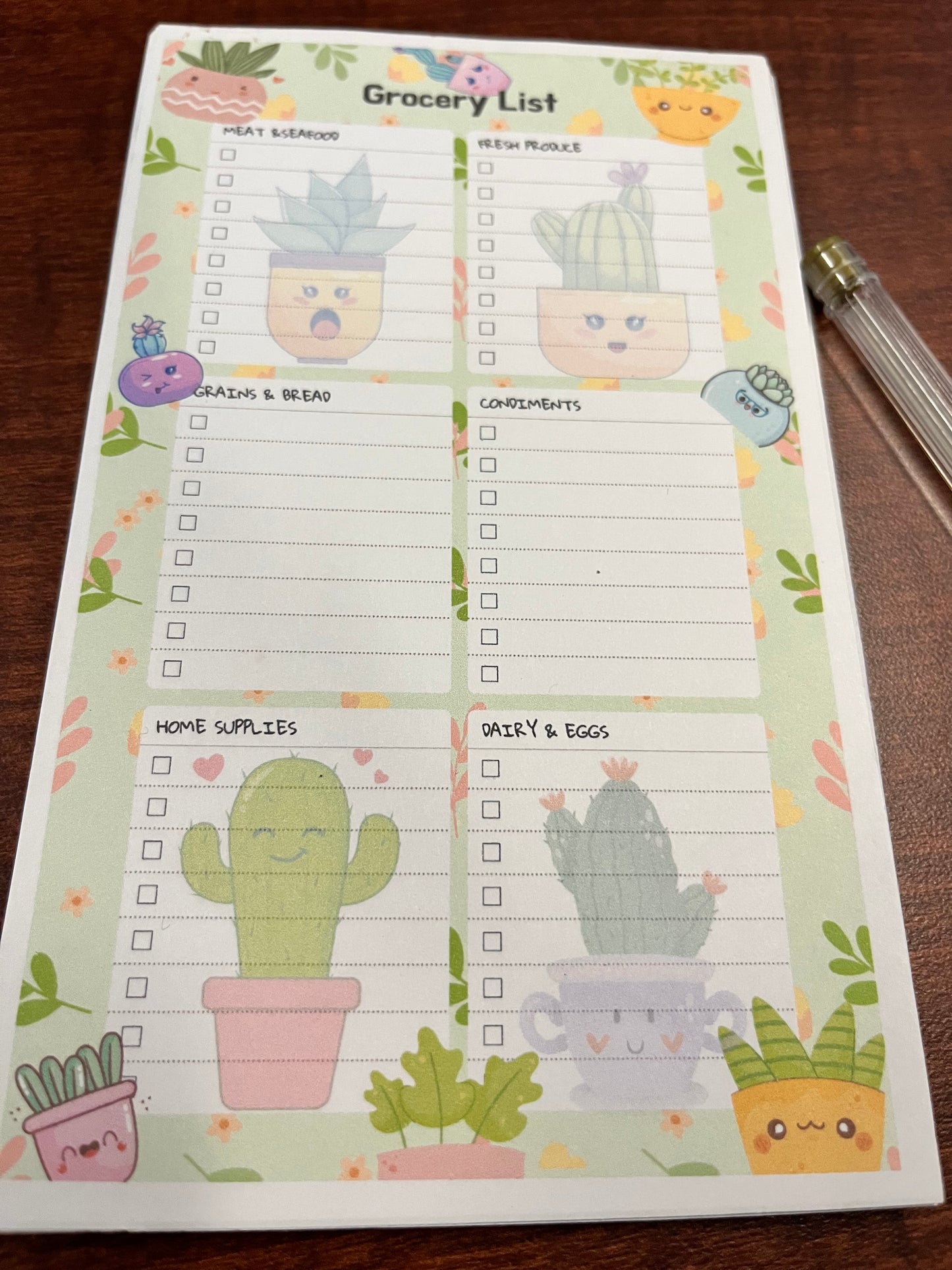 Cute Succulent grocery list notepad